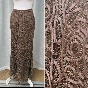 Soulmates brown beads silk cord lace midi skirt